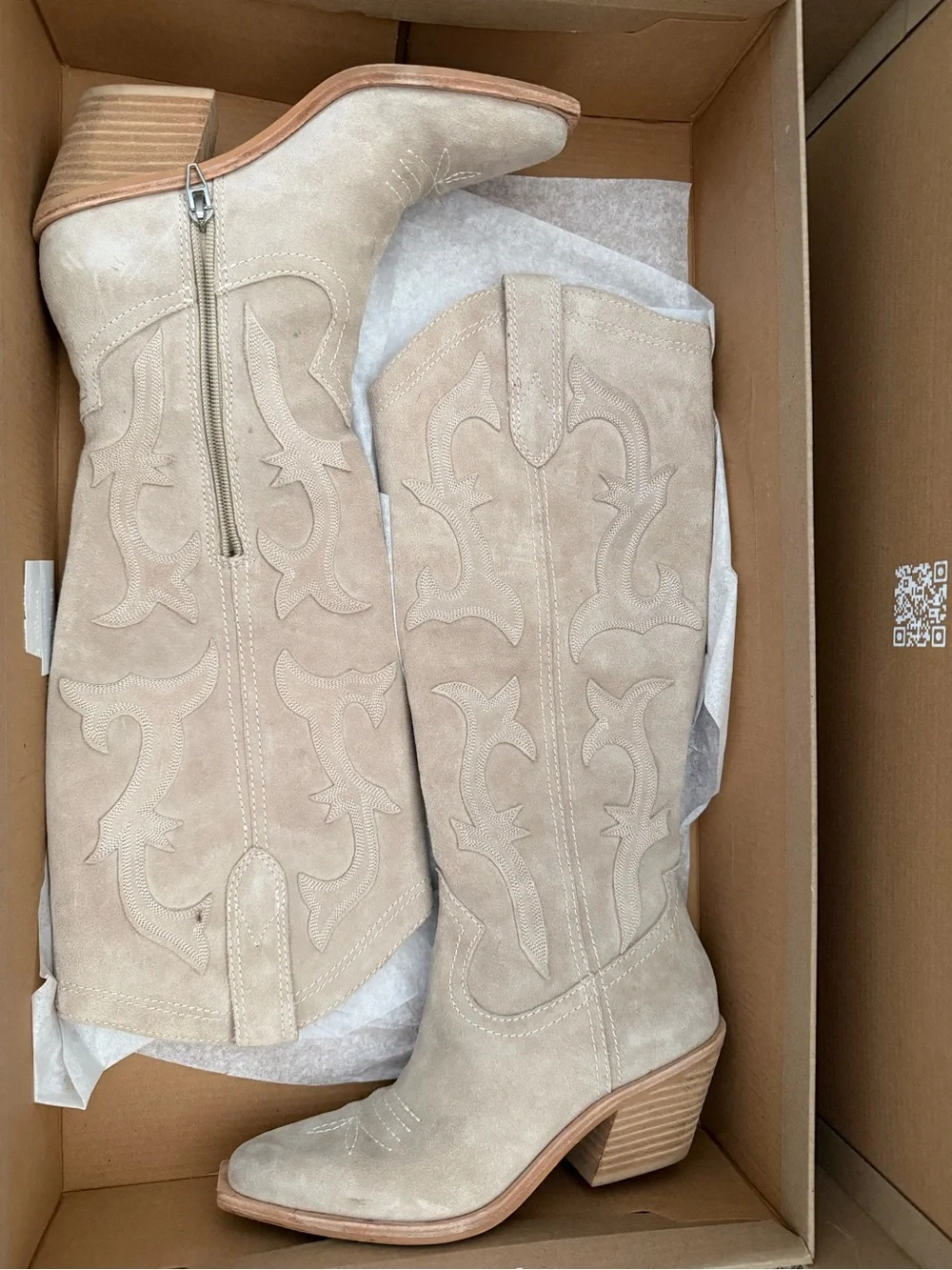 Dolce Vita Beige Suede Western Knee-High Boots